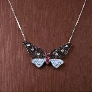 Beautiful Dark butterfly 🦋 necklace Chocolate Topaz Opals & Turquoise sterling